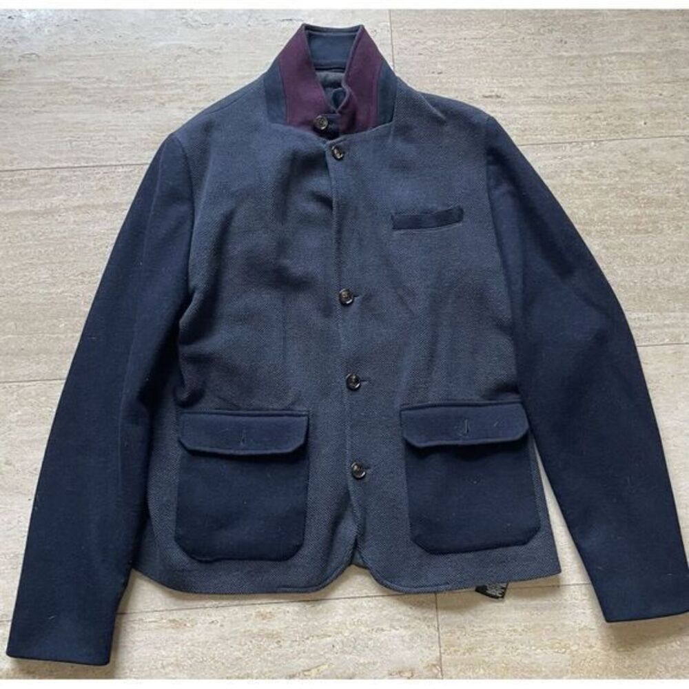 Ted Baker‎ London Blue Wool Sleeve Textured Coat Jacket Removable Collar Size 6